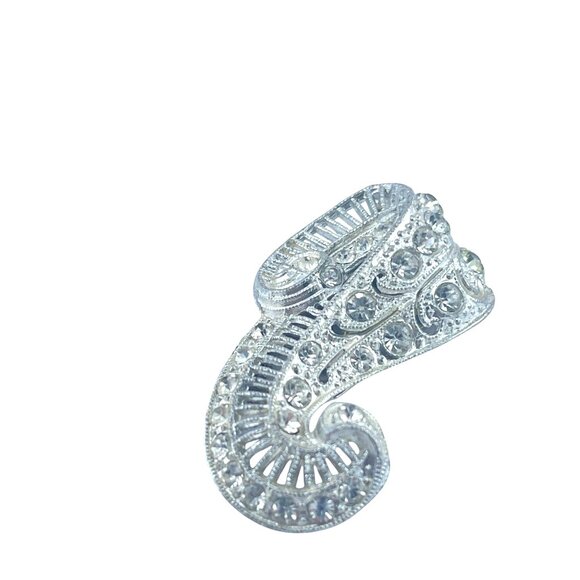 Antique Silver Tone Rhinestone Clip-On Dress Clip Art Deco Style 1 1/2" - Picture 2 of 8